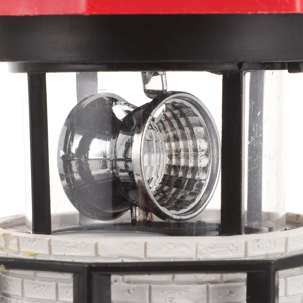 Solar Powered Rotating Lighthouse Figurine Red Resin Metal Landscape Light with LED K583778