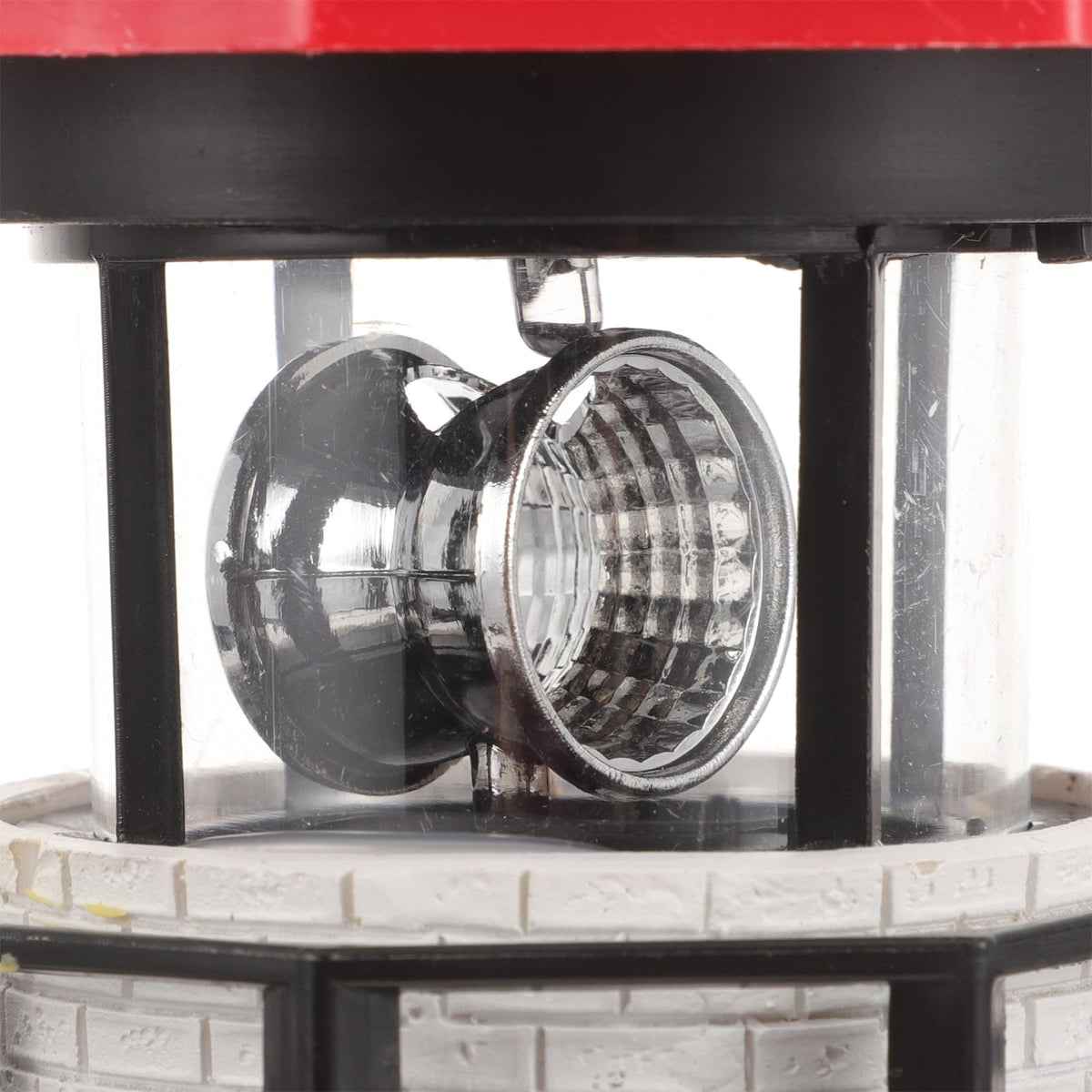 Solar Powered Rotating Lighthouse Figurine Red Resin Metal Landscape Light with LED K583778