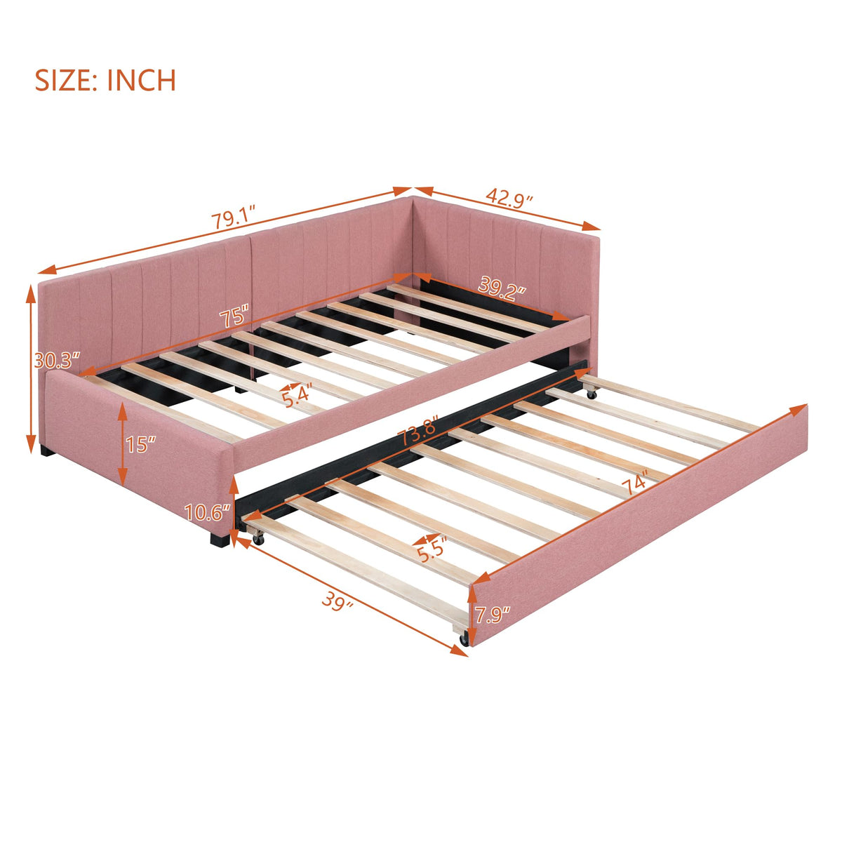 Pink Linen Fabric Twin Size Daybed with Trundle I98301