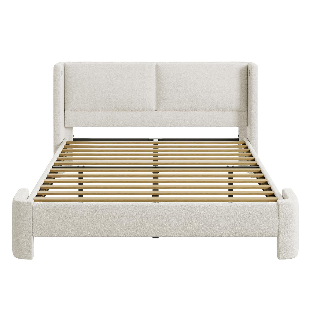 Queen Bed Frame with USB Ports & Wingback Headboard R73130