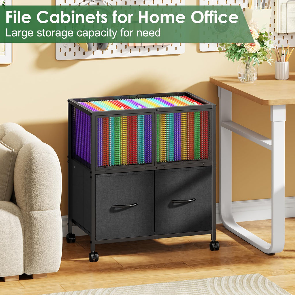 Rolling File Cart with 2 Fabric Drawers J230862