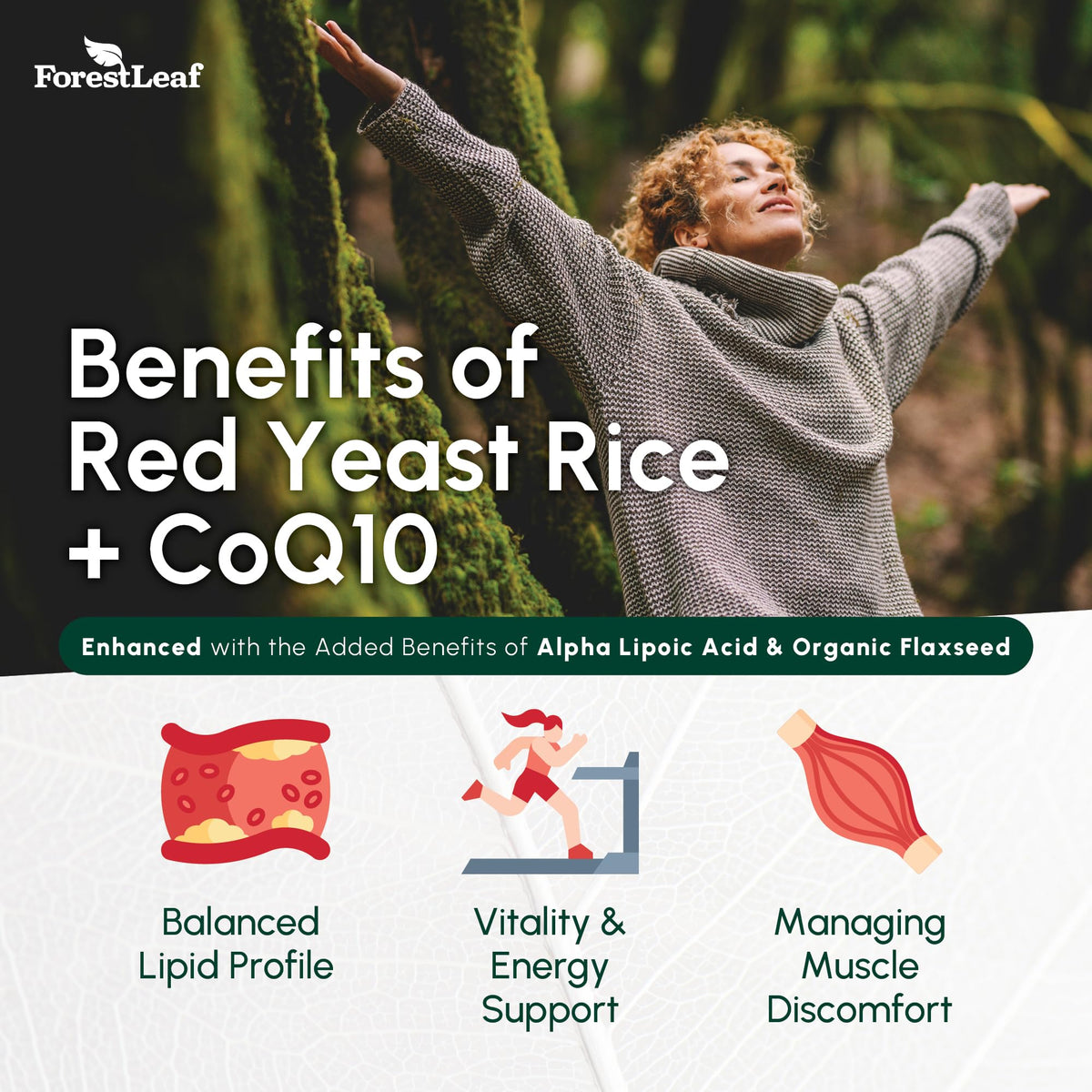 Red Yeast Rice 1215 mg CoQ10 Alpha Lipoic Acid Flaxseed 90 Capsules V691