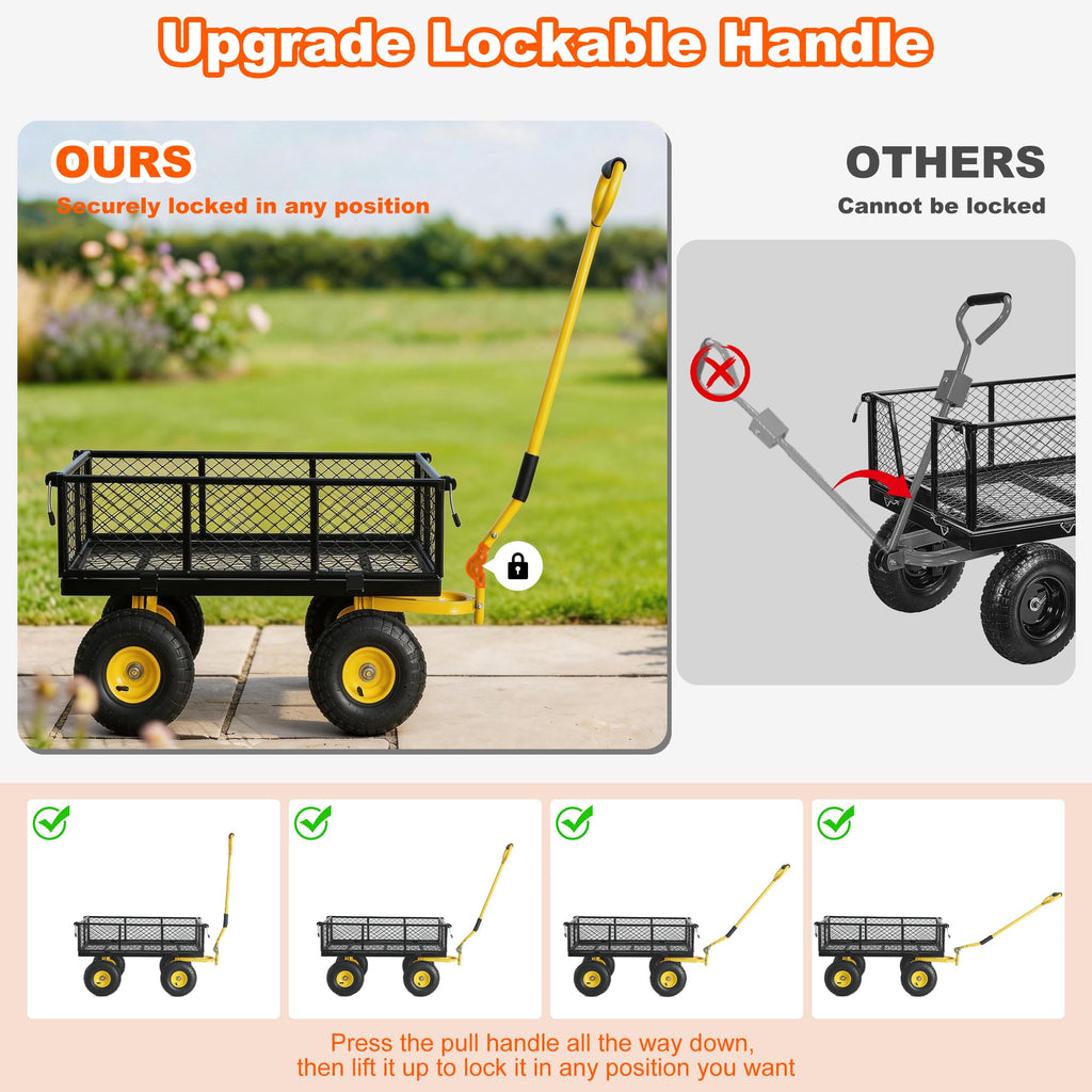 Heavy Duty Steel Garden Cart with Handle & 10" All Terrain Tires G265