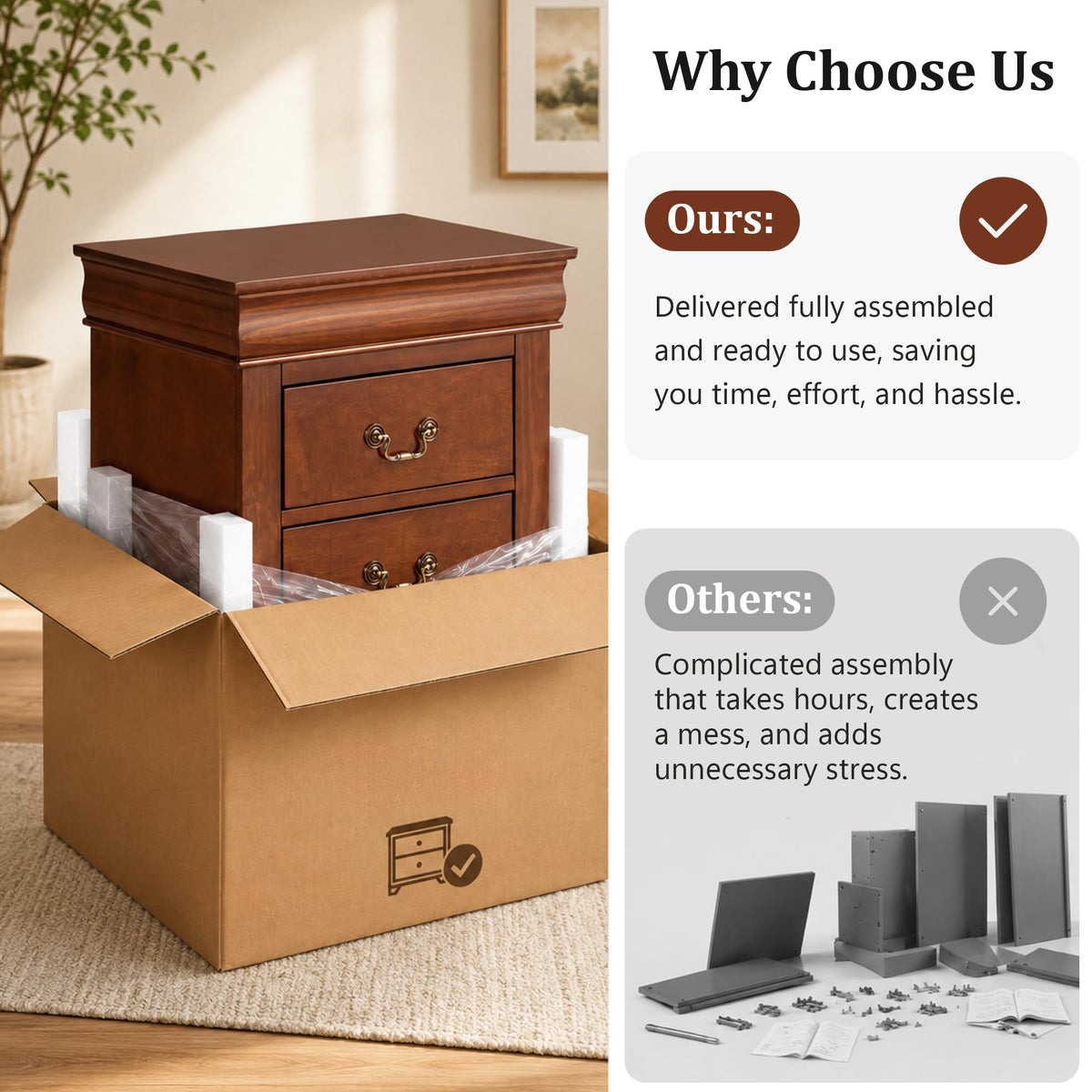 Solid Wood 2 Drawer Nightstand Z641150