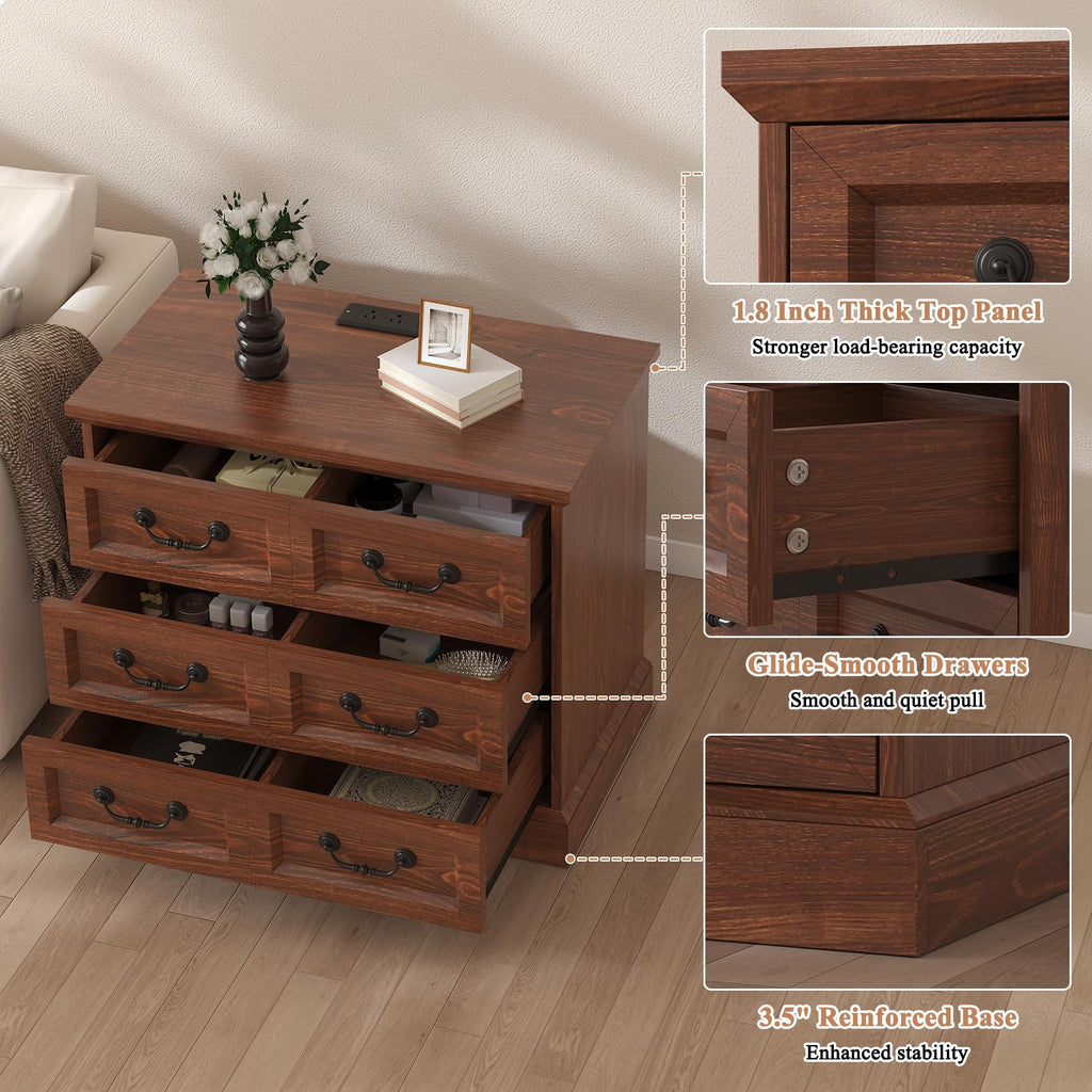 Cherry Wood Nightstand with Charging Station Y968669