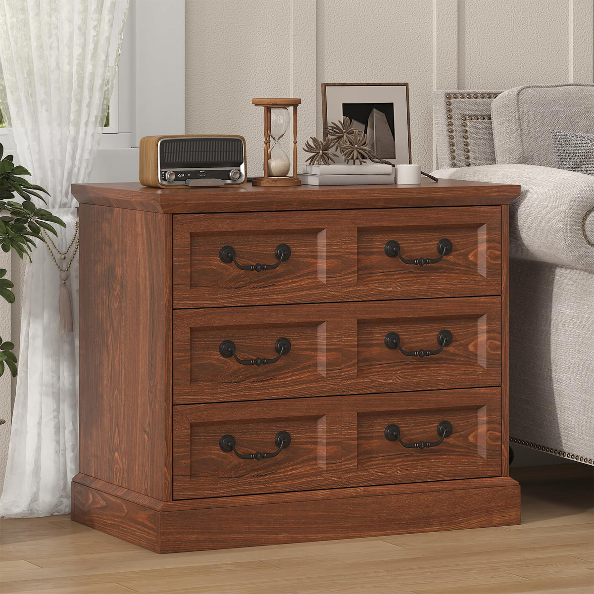 Cherry Wood Nightstand with Charging Station Y968669