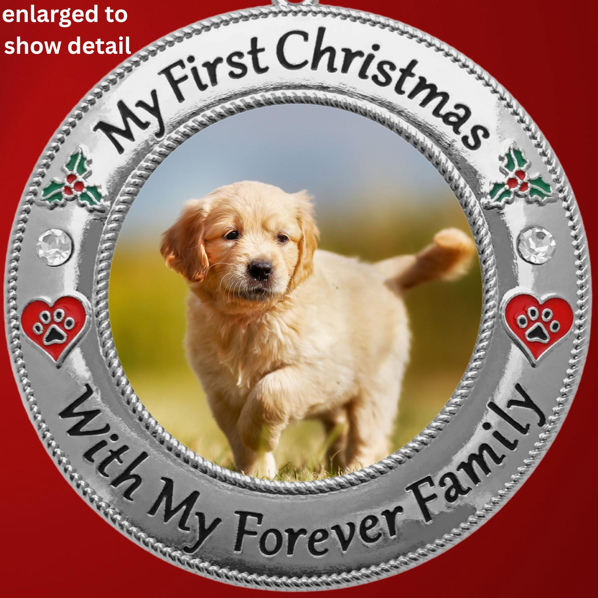 Dog Photo Ornament with Red Heart, 3 Inch D2158