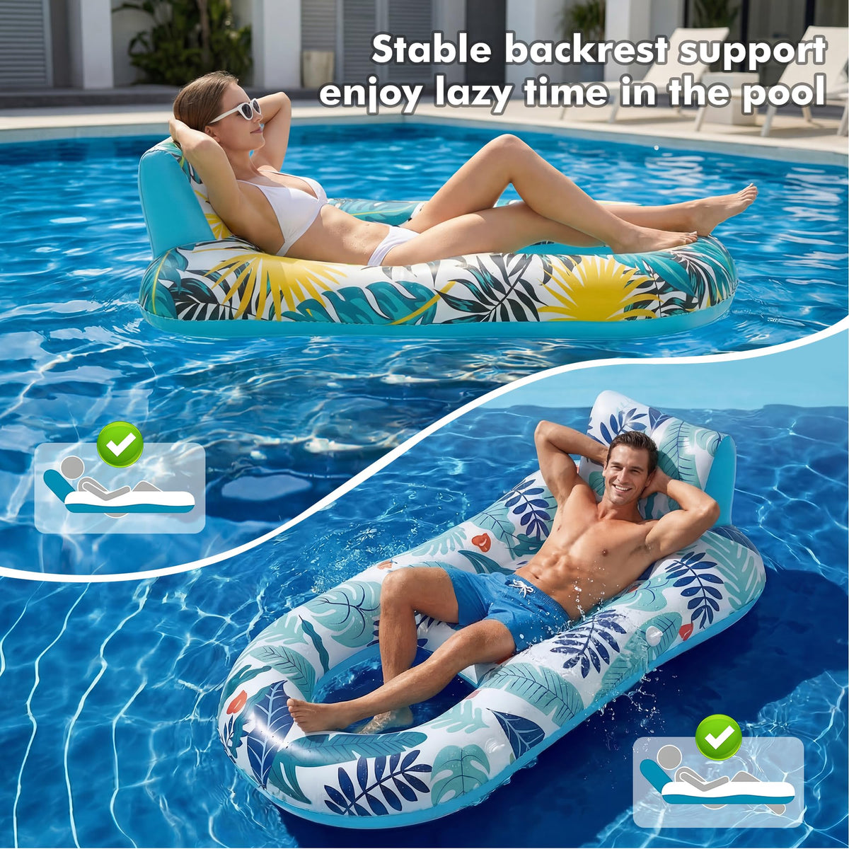 2 Pack Adult Pool Float Lounger with Cup Holders X23277