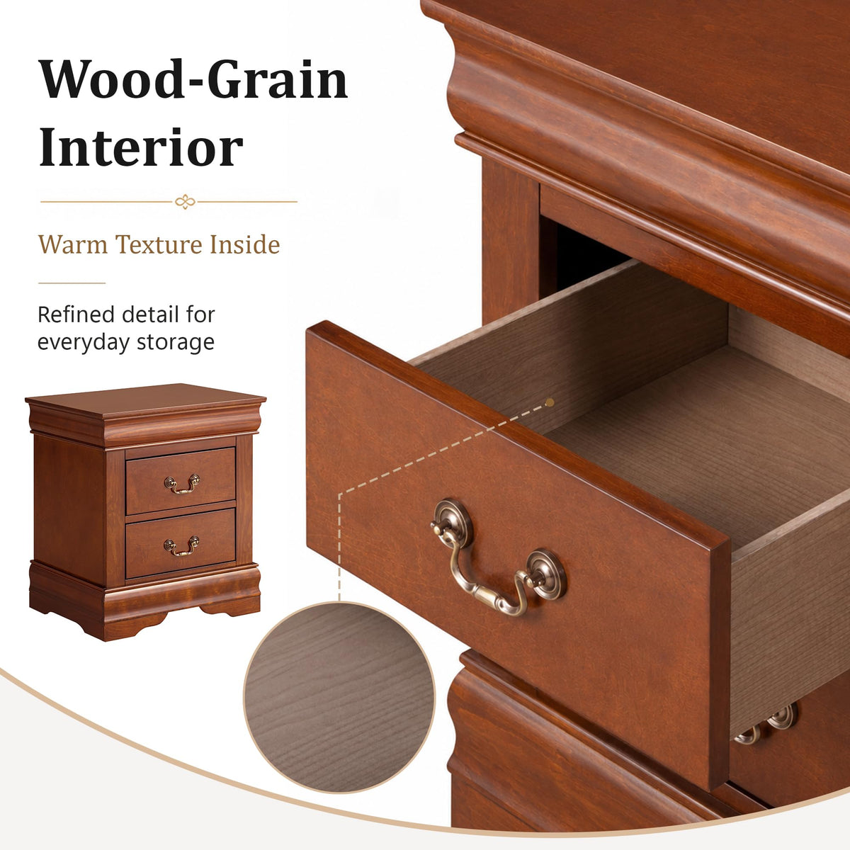 Solid Wood 2 Drawer Nightstand Z641150