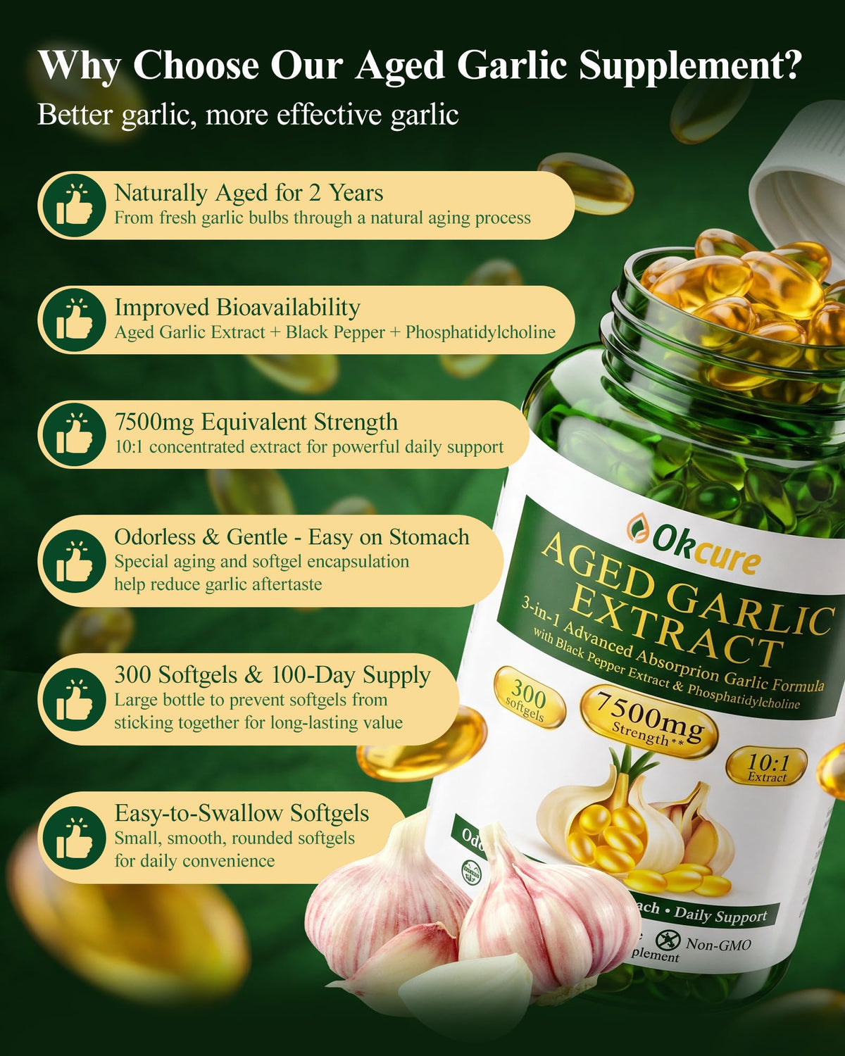 Odorless Garlic Supplement, 300 Softgels Y6737