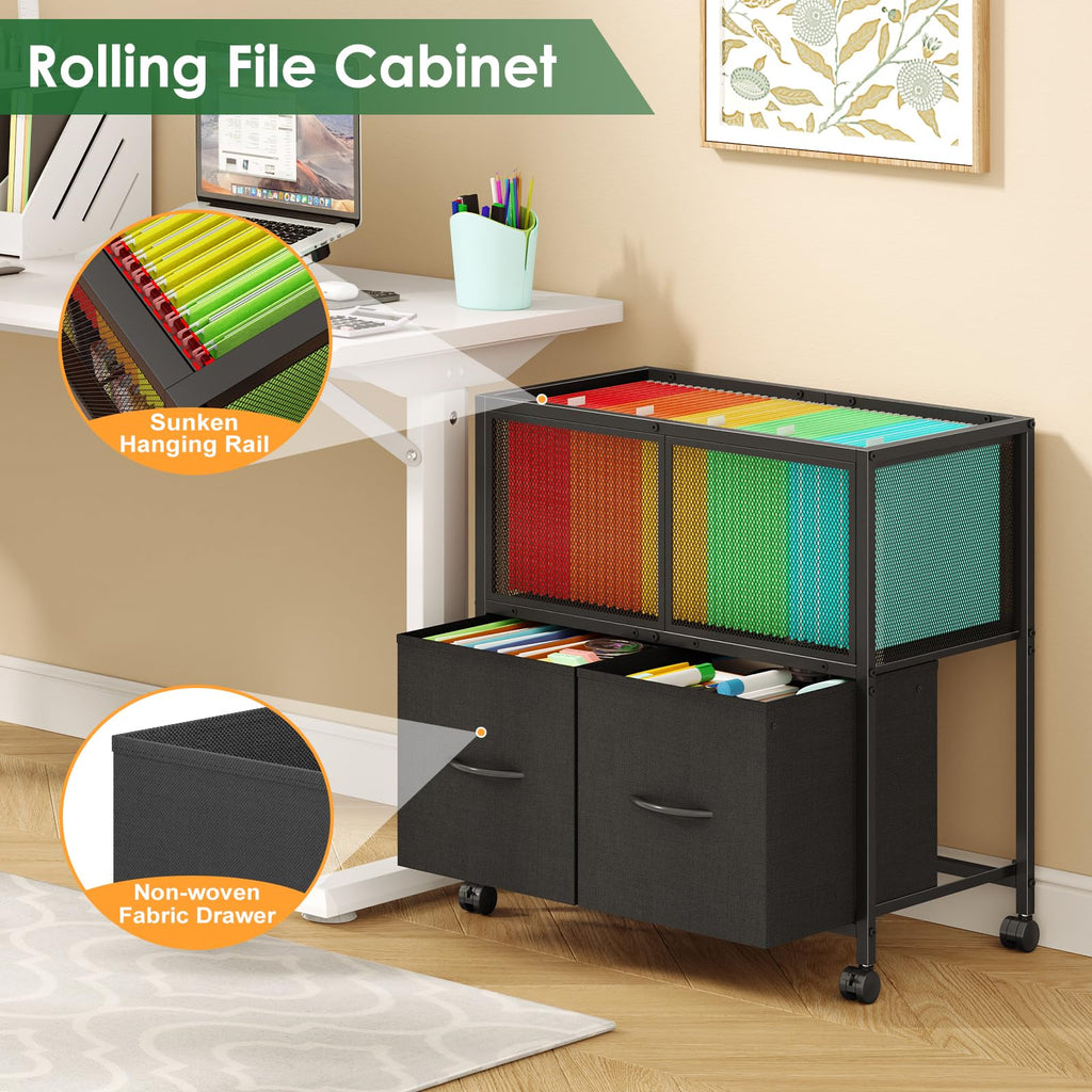 Rolling File Cart with 2 Fabric Drawers J230862
