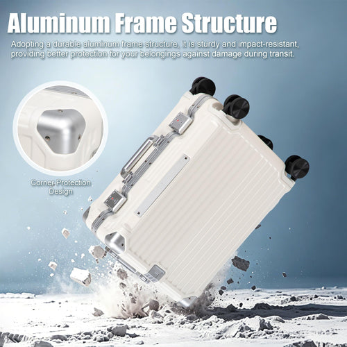 20 Inch White ABS Hardside Spinner Luggage with USB Port D149