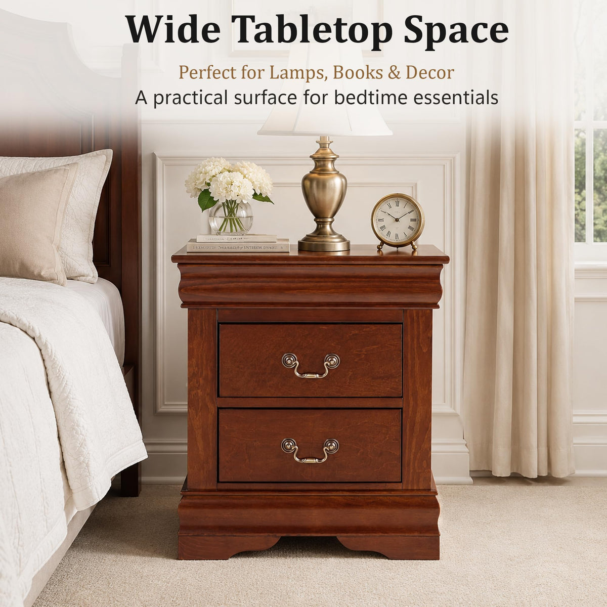 Solid Wood 2 Drawer Nightstand Z641150