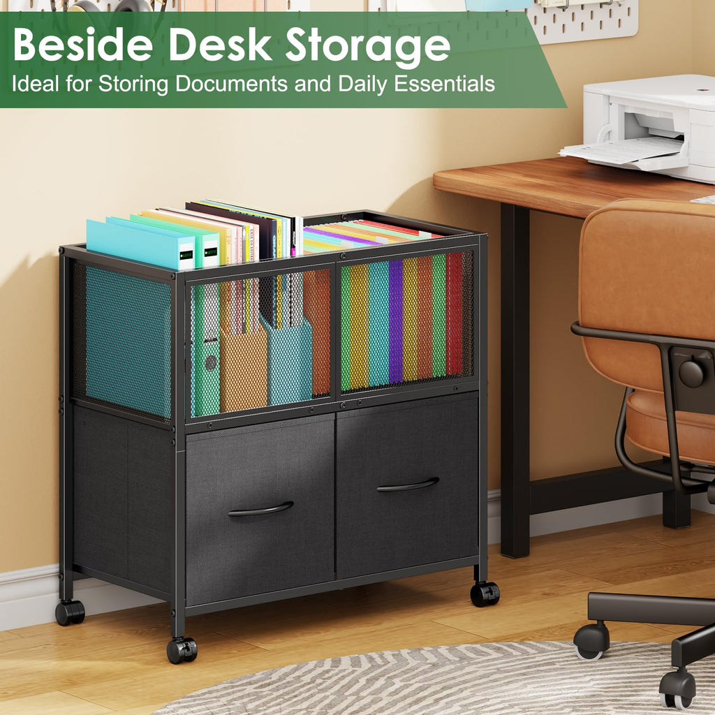 Rolling File Cart with 2 Fabric Drawers J230862