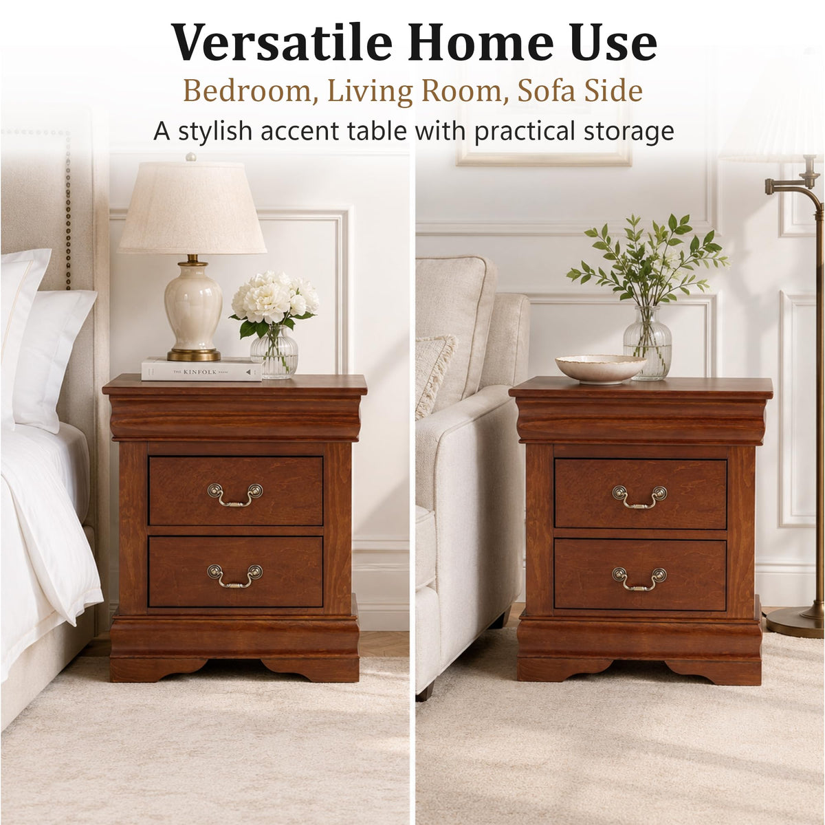 Solid Wood 2 Drawer Nightstand Z641150