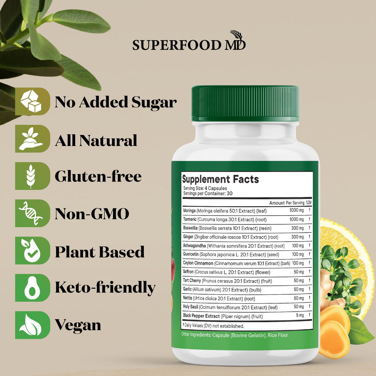240 Capsules Turmeric Ginger Boswellia Saffron Holy Basil Nettle Supplement G4802
