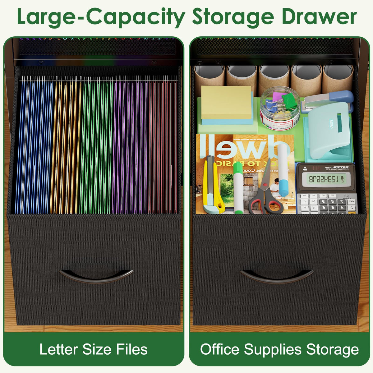 Rolling File Cart with 2 Fabric Drawers J230862