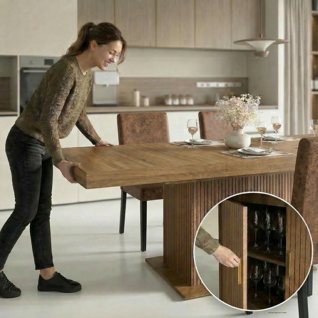 Brown 9 Piece Extendable Dining Table Set with 8 Suede Chairs A8405