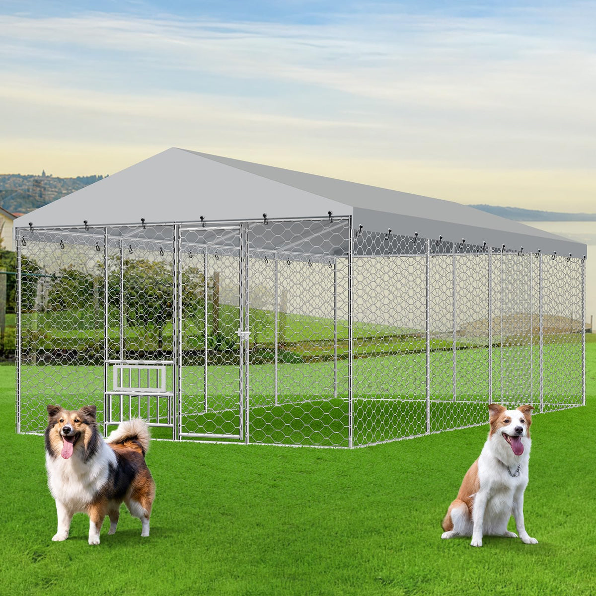 20×10×5.6FT Outdoor Dog Kennel with Bowls S6988