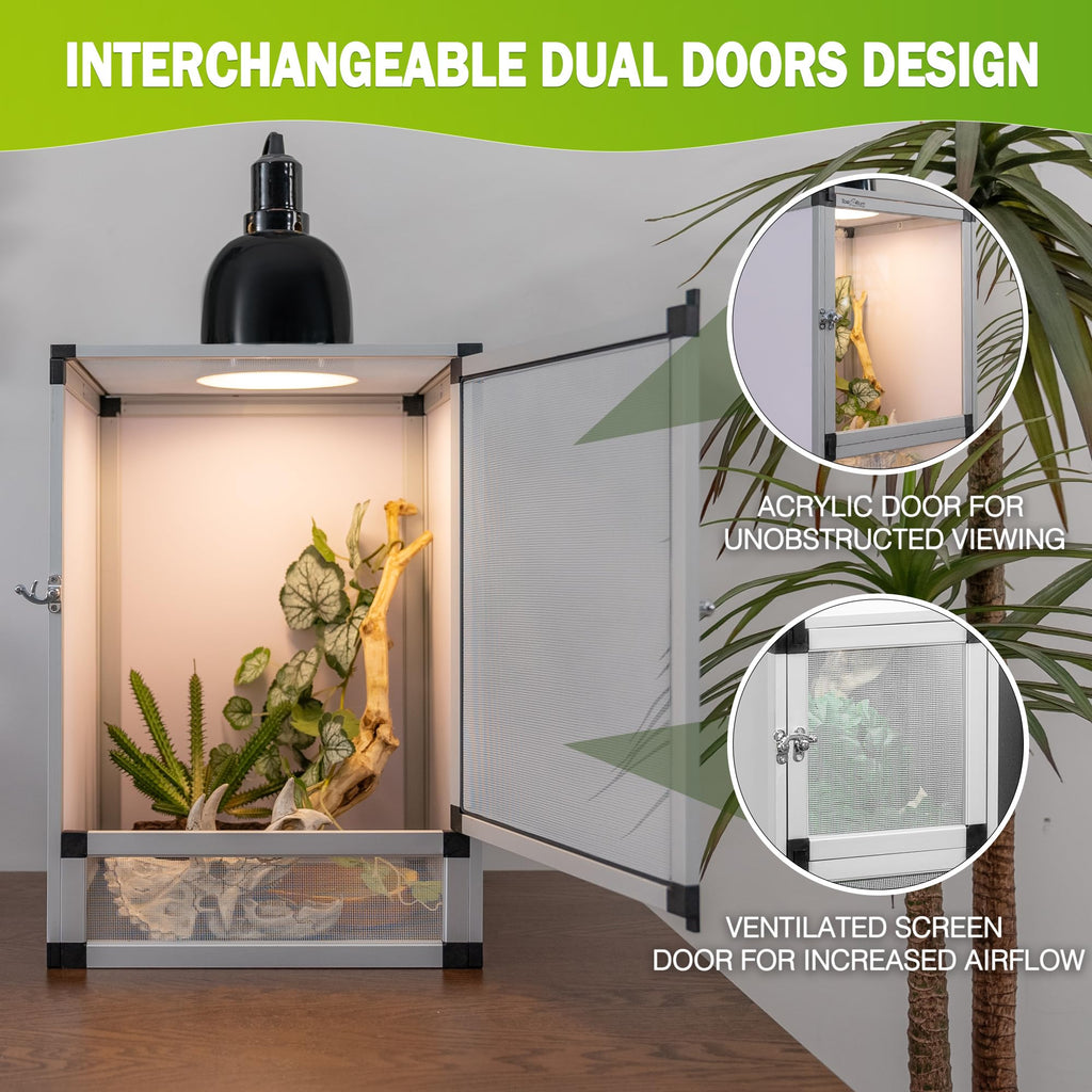 PVC Habitat Enclosure with Screen & Acrylic Doors, 12"x12"x18" Reptile Terrarium A89675
