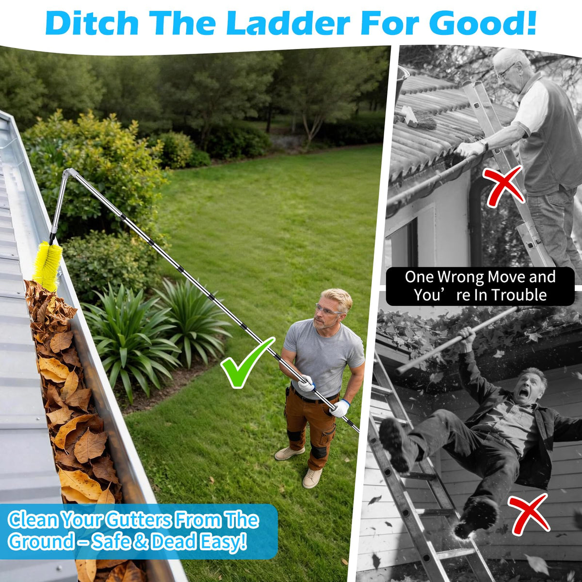 13FT Adjustable Gutter Cleaning Brush Kit with Shovel W841