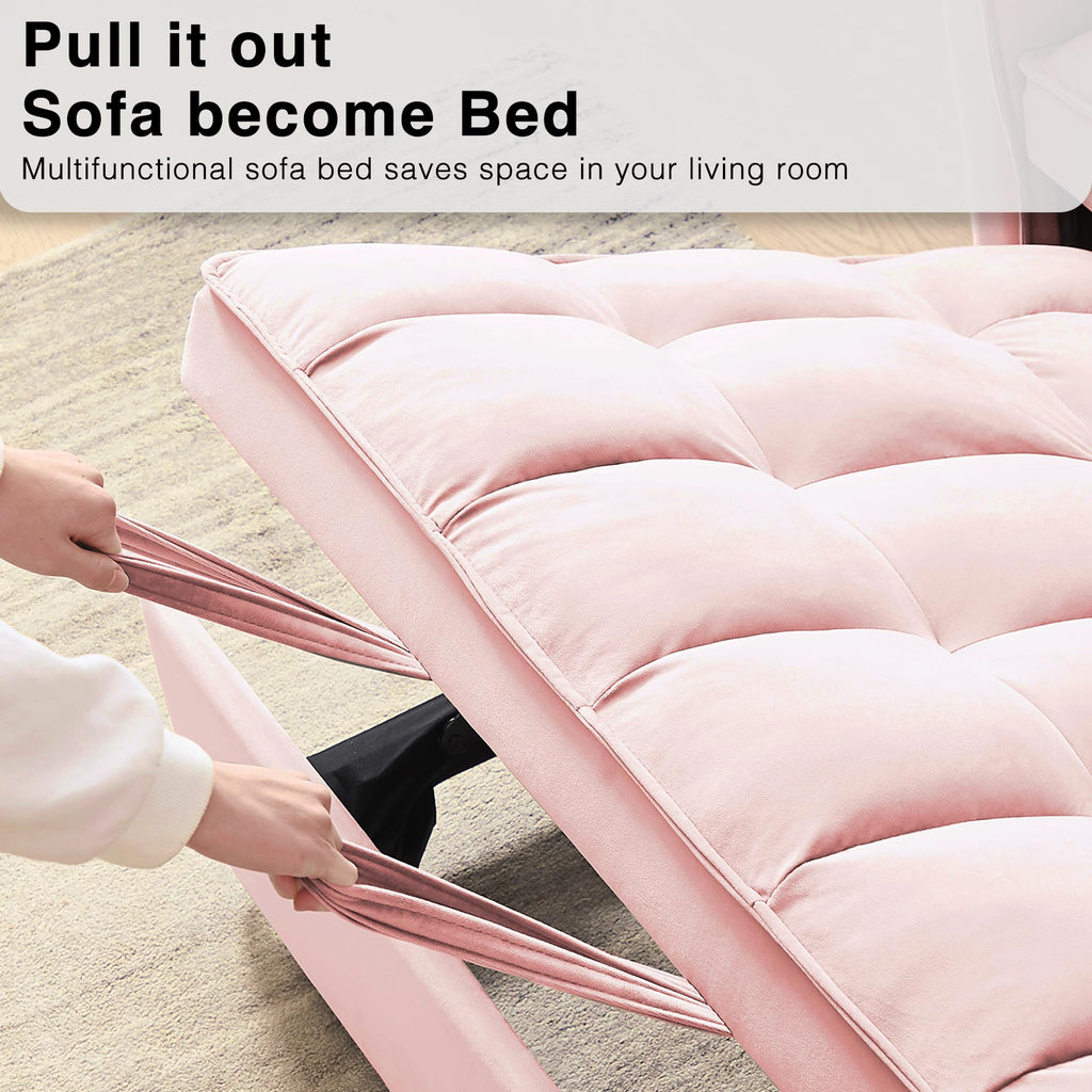 3 in 1 Convertible Sleeper Sofa Bed Velvet Pink S6397