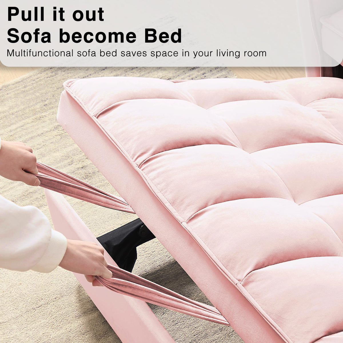 3 in 1 Convertible Sleeper Sofa Bed Velvet Pink S6397
