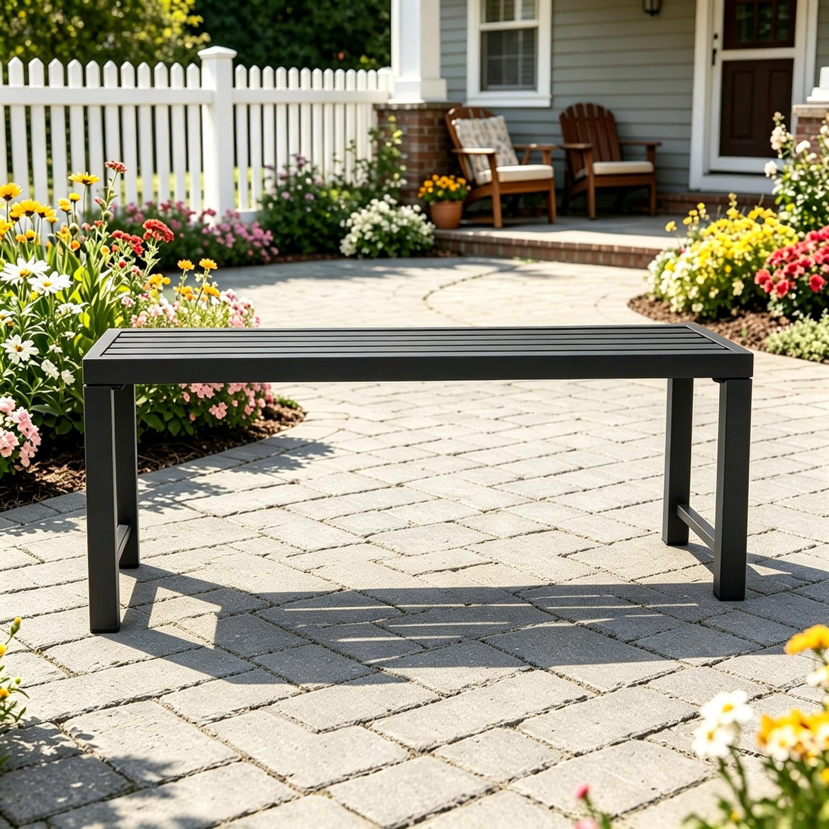 46" Black Metal Backless Outdoor Bench X318911