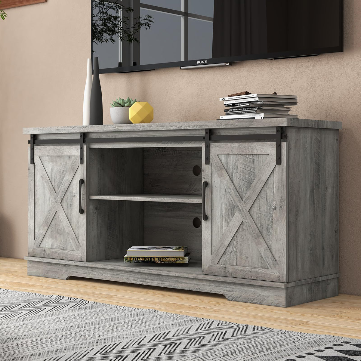 65 Inch TV Stand with Sliding Barn Doors G232118