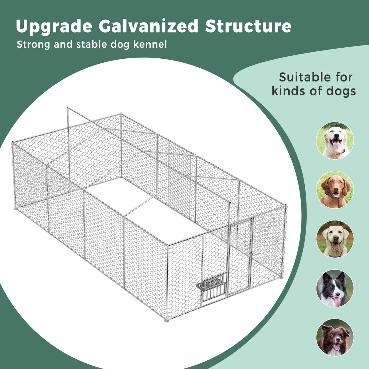 20×10×5.6FT Outdoor Dog Kennel with Bowls S6988
