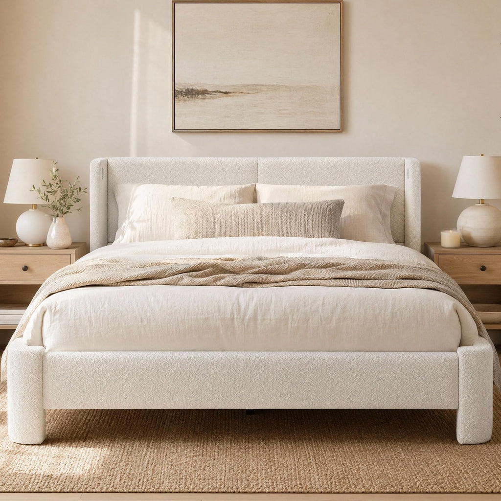 Queen Bed Frame with USB Ports & Wingback Headboard R73130