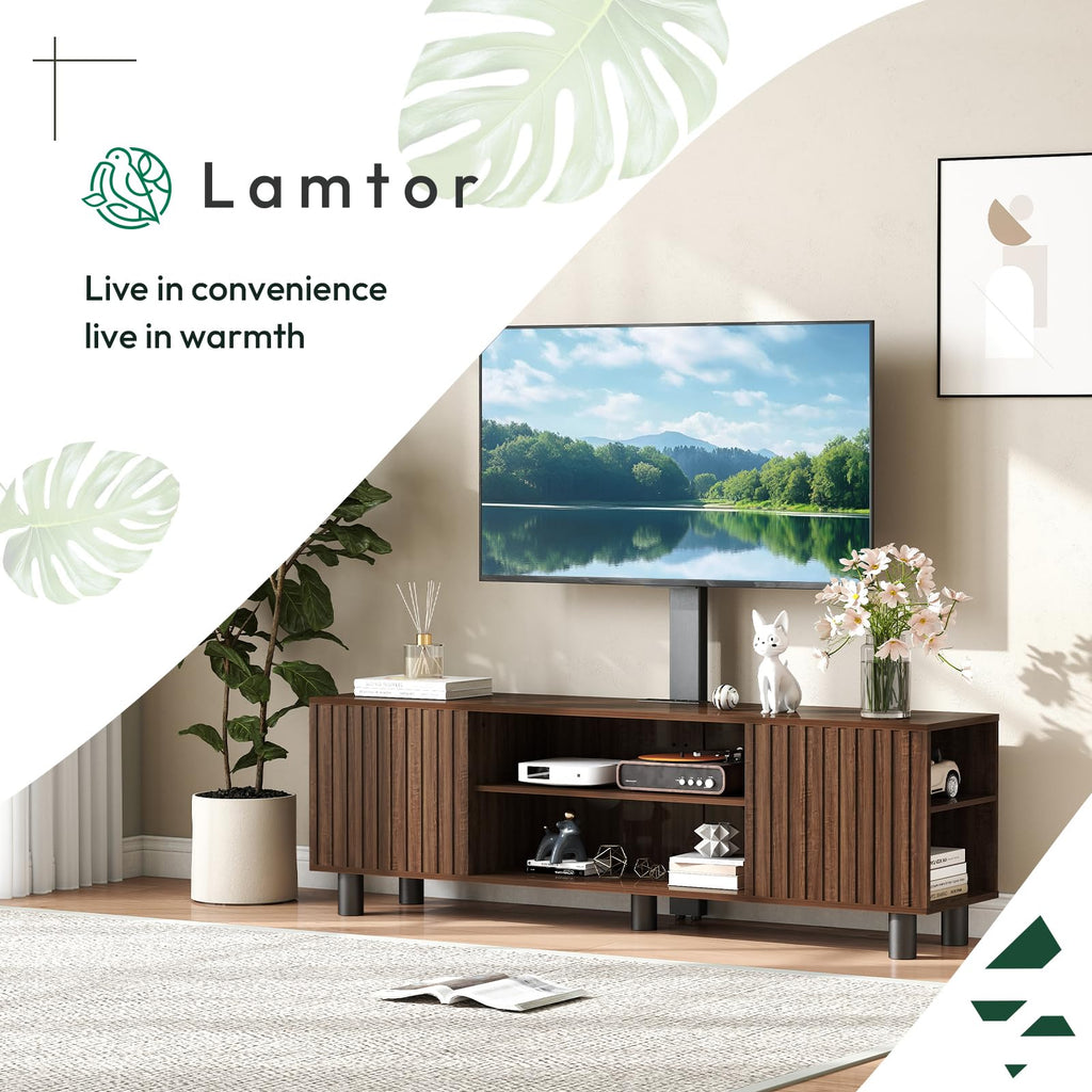 Walnut TV Stand with Mount for 65-75 Inch TV A9007