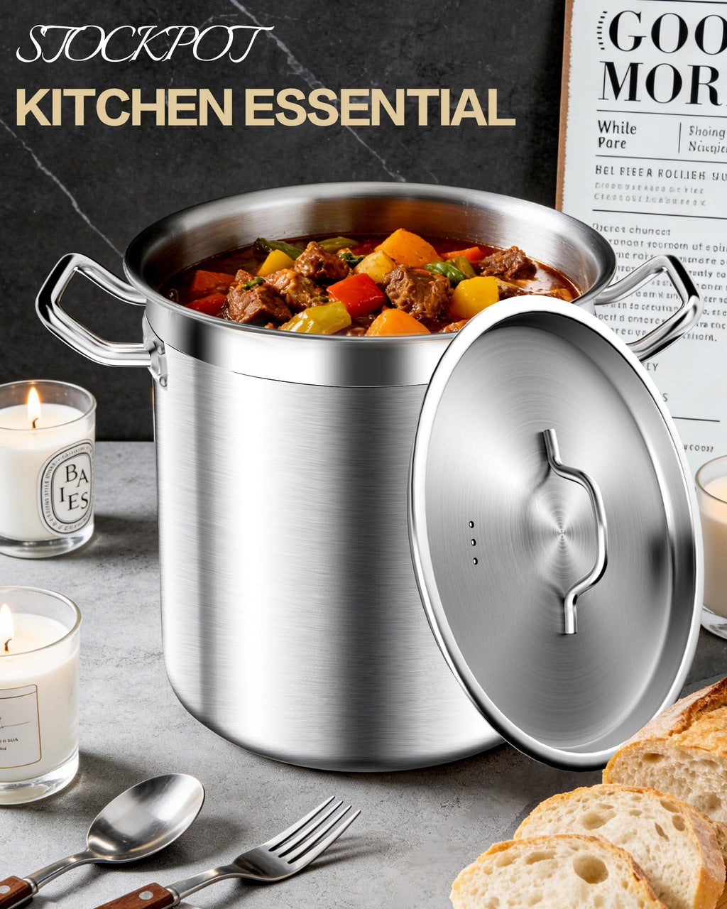 Large Stainless Steel Stockpot with Lid 40 Quart Z60347