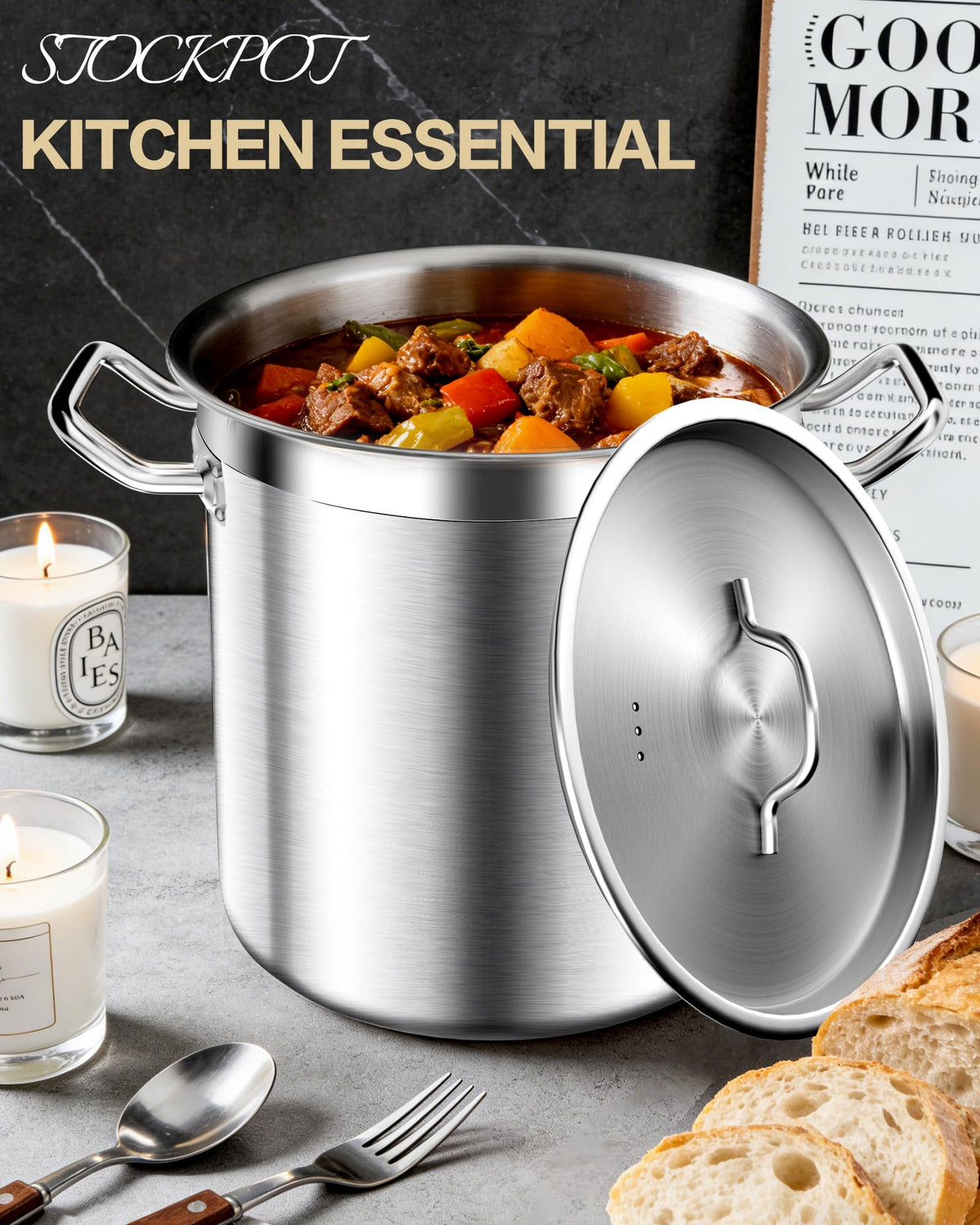 Large Stainless Steel Stockpot with Lid 40 Quart Z60347