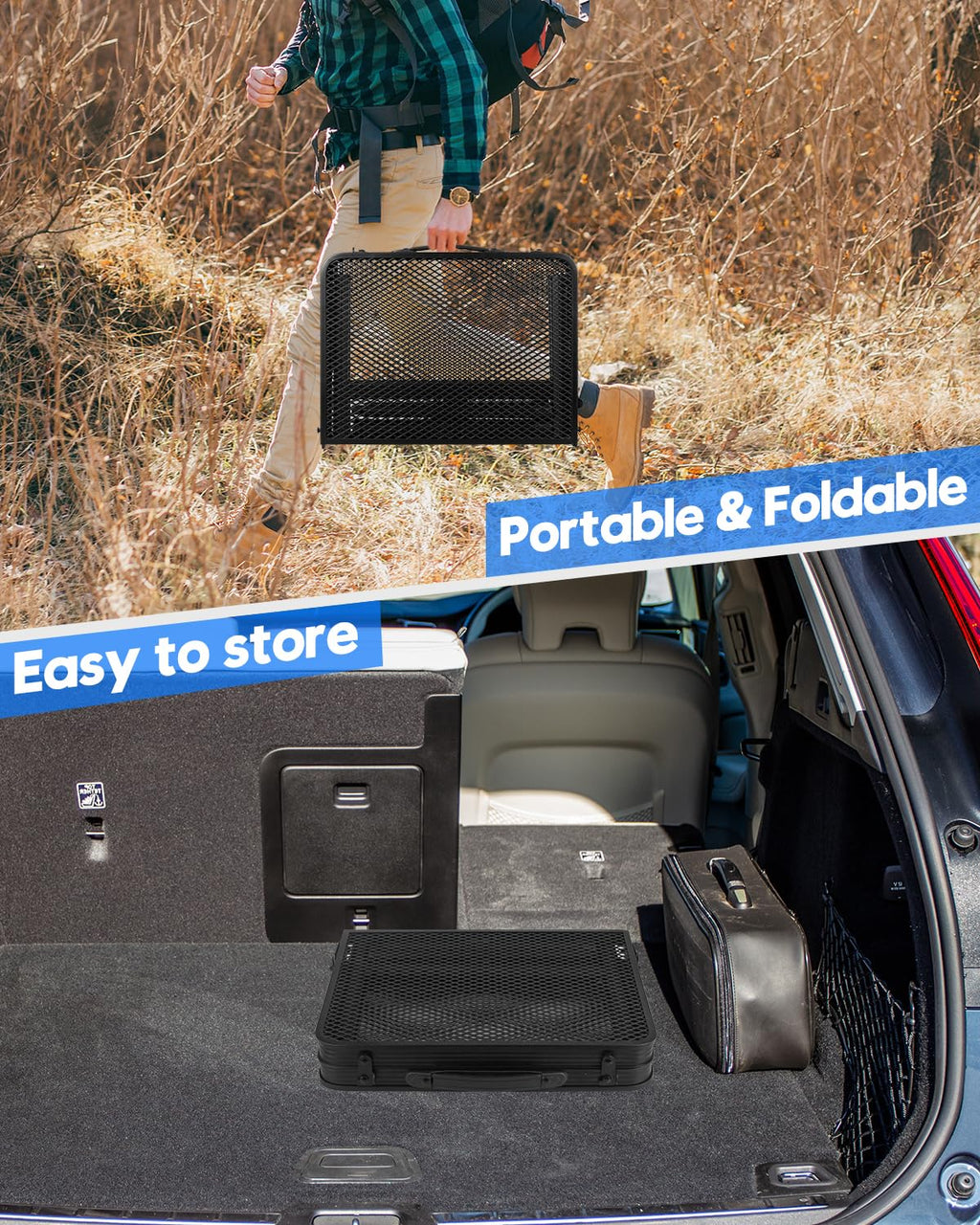 Folding Height Adjustable Aluminum Grill Table with Mesh Desktop and Mesh Bag, Black, 23.6×15.7 inch L458171