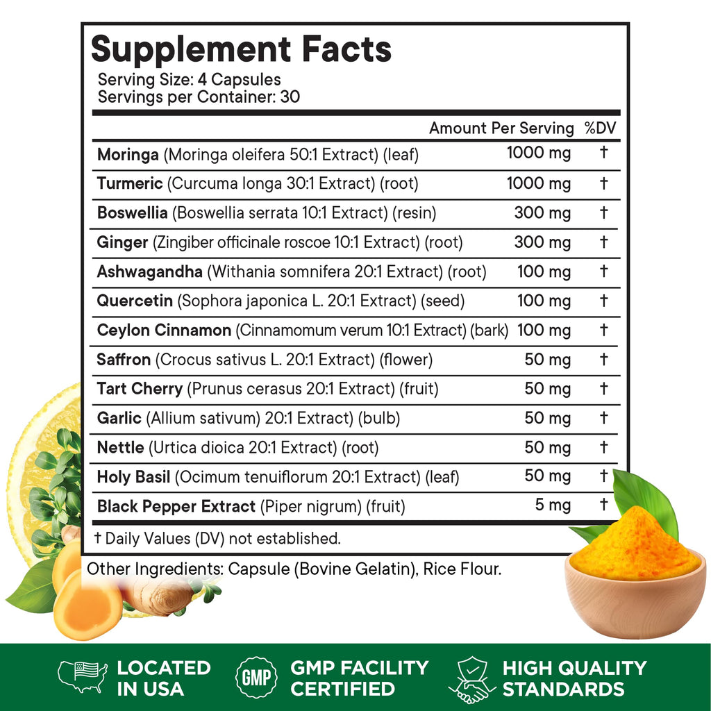240 Capsules Turmeric Ginger Boswellia Saffron Holy Basil Nettle Supplement G4802