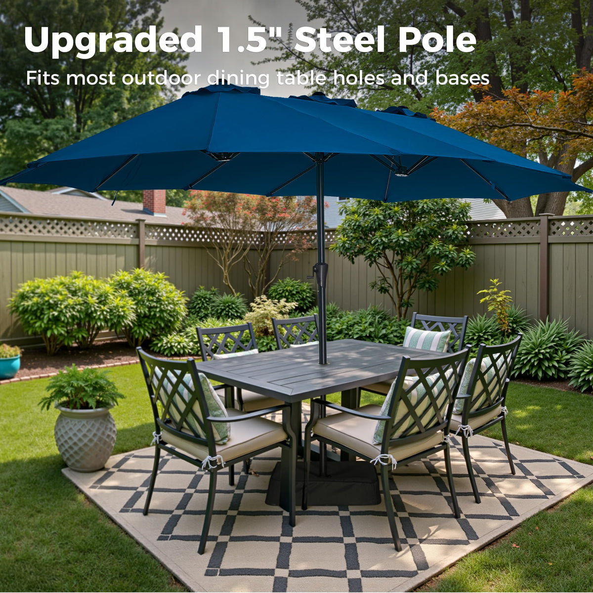 13FT Double Sided Navy Blue Patio Umbrella with Base H989660