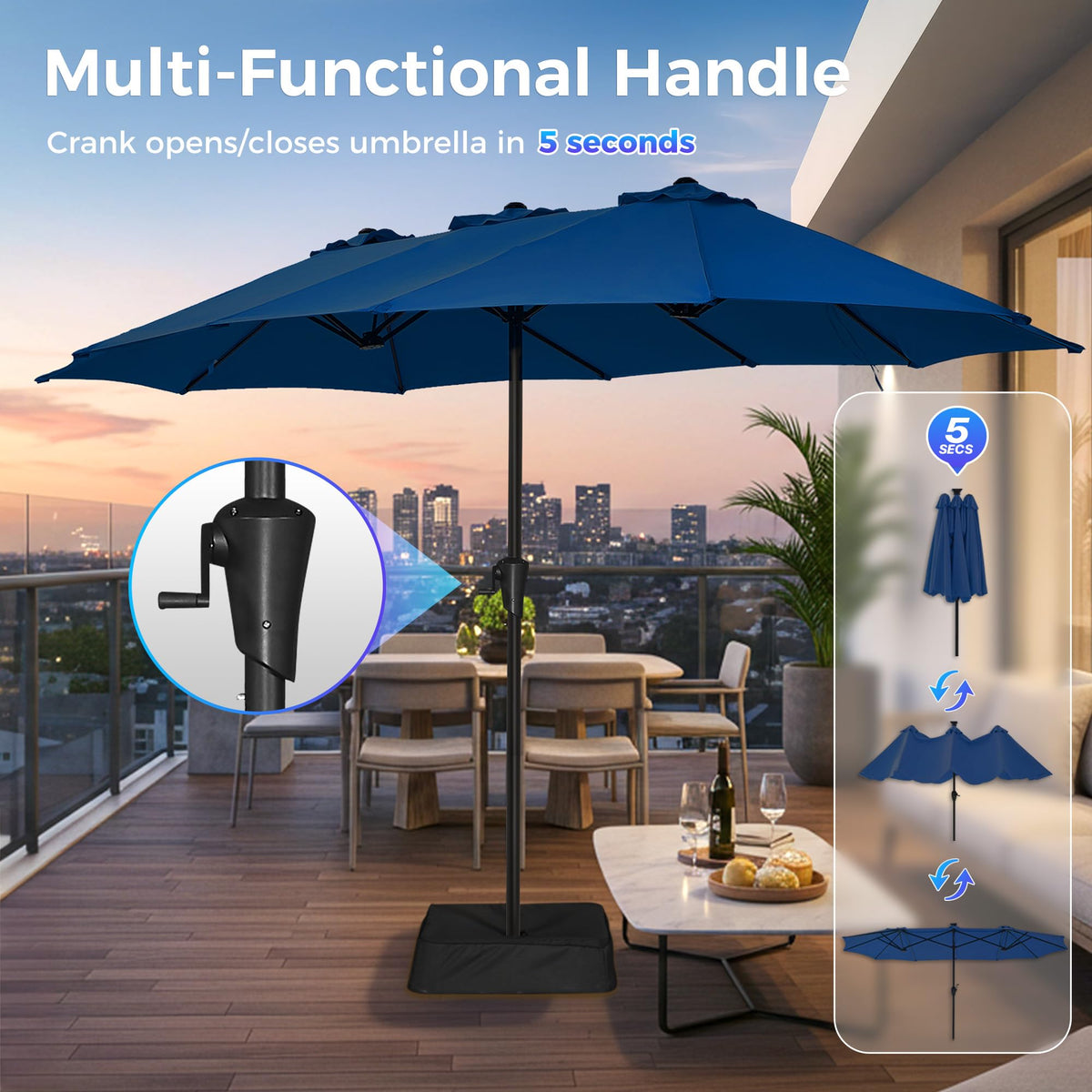13FT Double Sided Navy Blue Patio Umbrella with Base H989660
