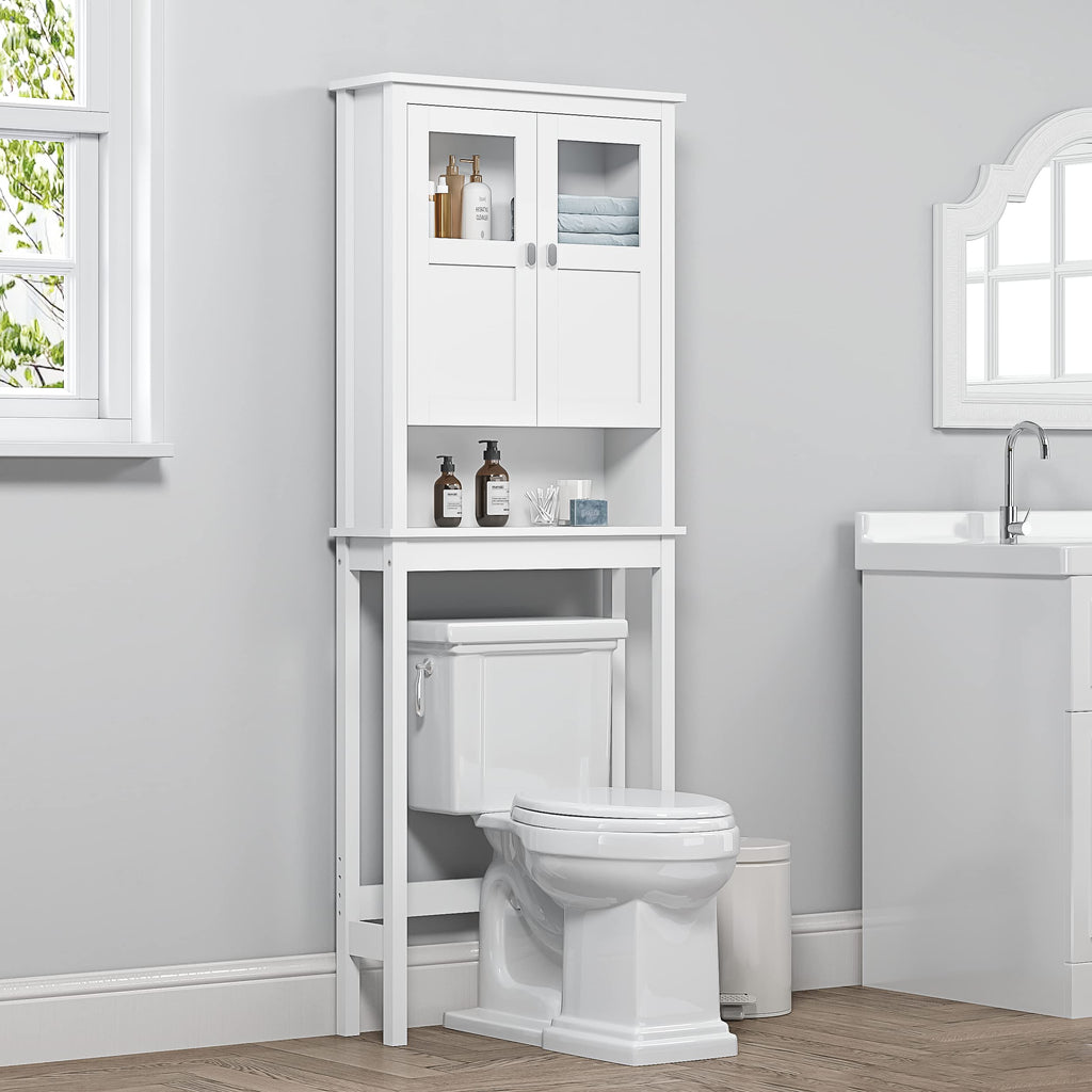 White Over the Toilet Storage Cabinet with Glass Doors C75761
