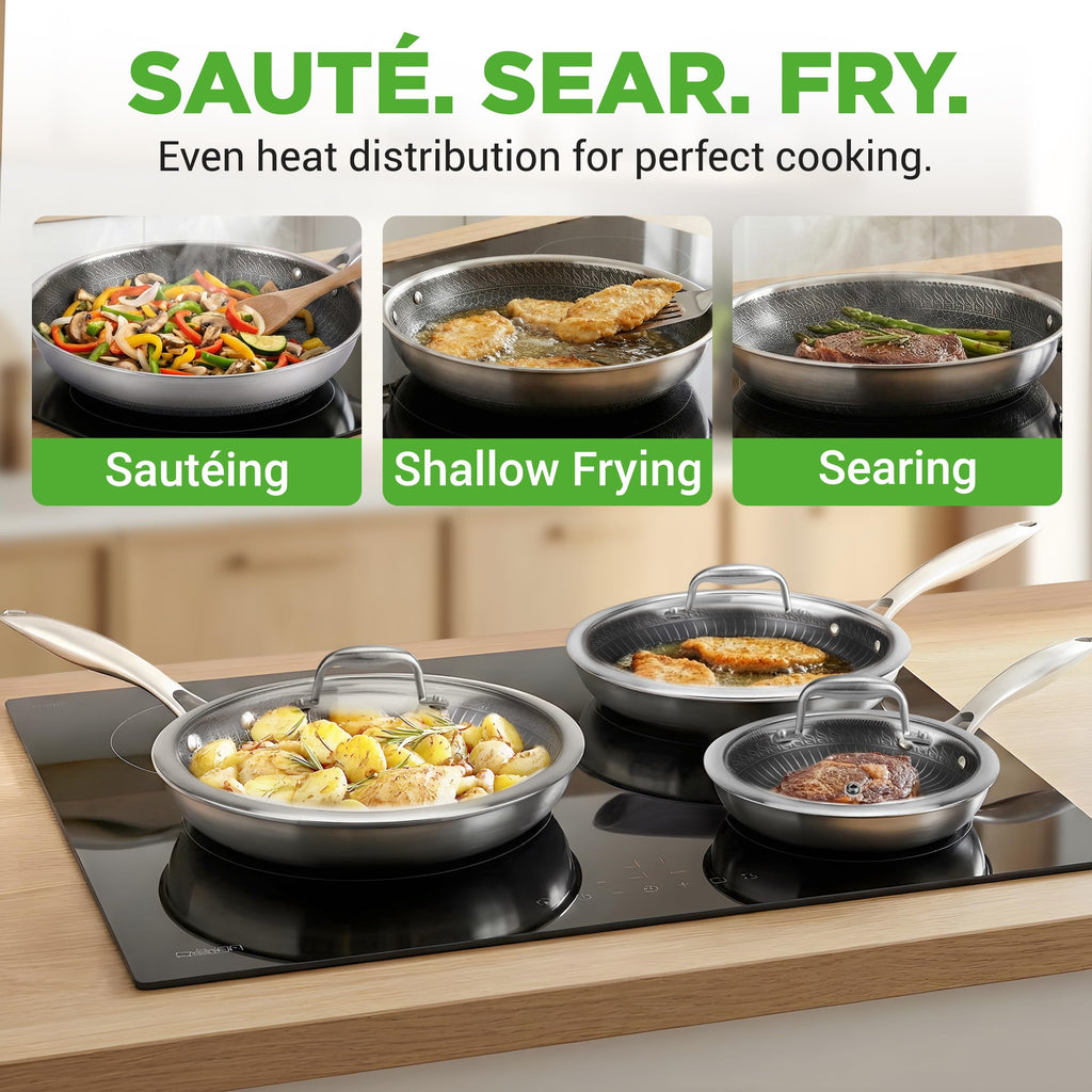7-Piece Tri-Ply Stainless Steel Frying Pan Set & Wok U172357