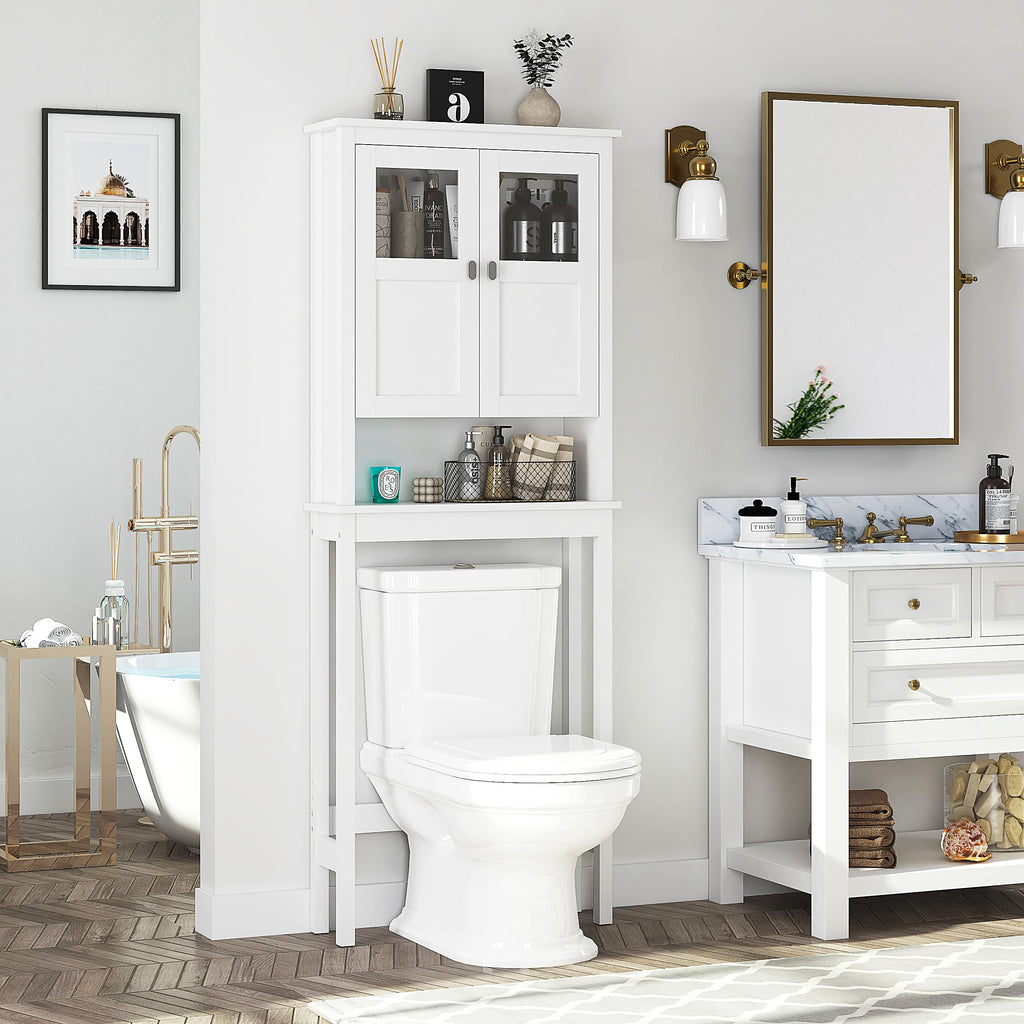 White Over the Toilet Storage Cabinet with Glass Doors C75761
