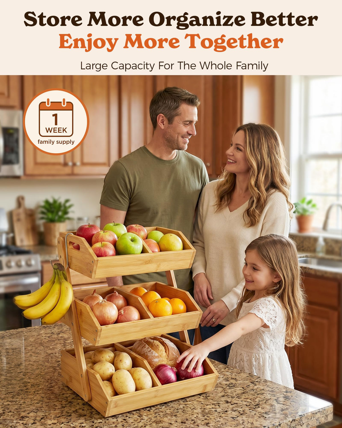 3-Tier Bamboo Fruit Basket with 2 Banana Holders R394