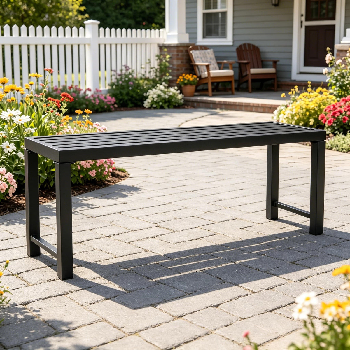 46" Black Metal Backless Outdoor Bench X318911