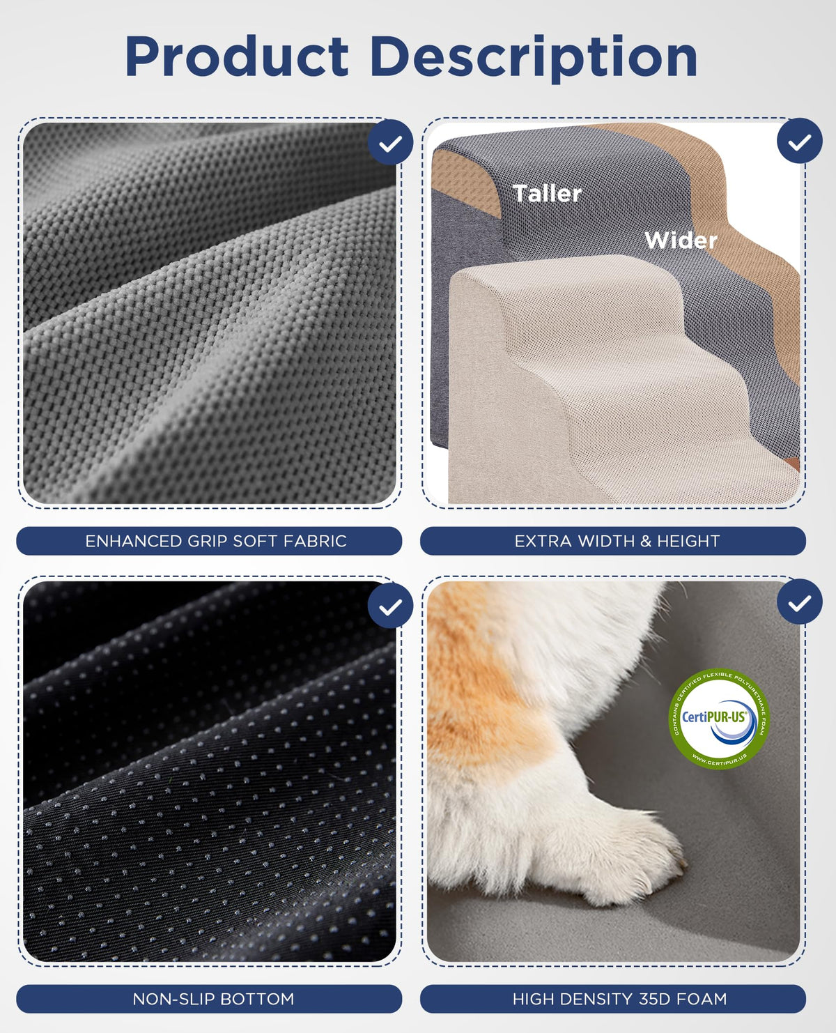 Gray 5-Step Curved Dog Stairs Ramp U7619