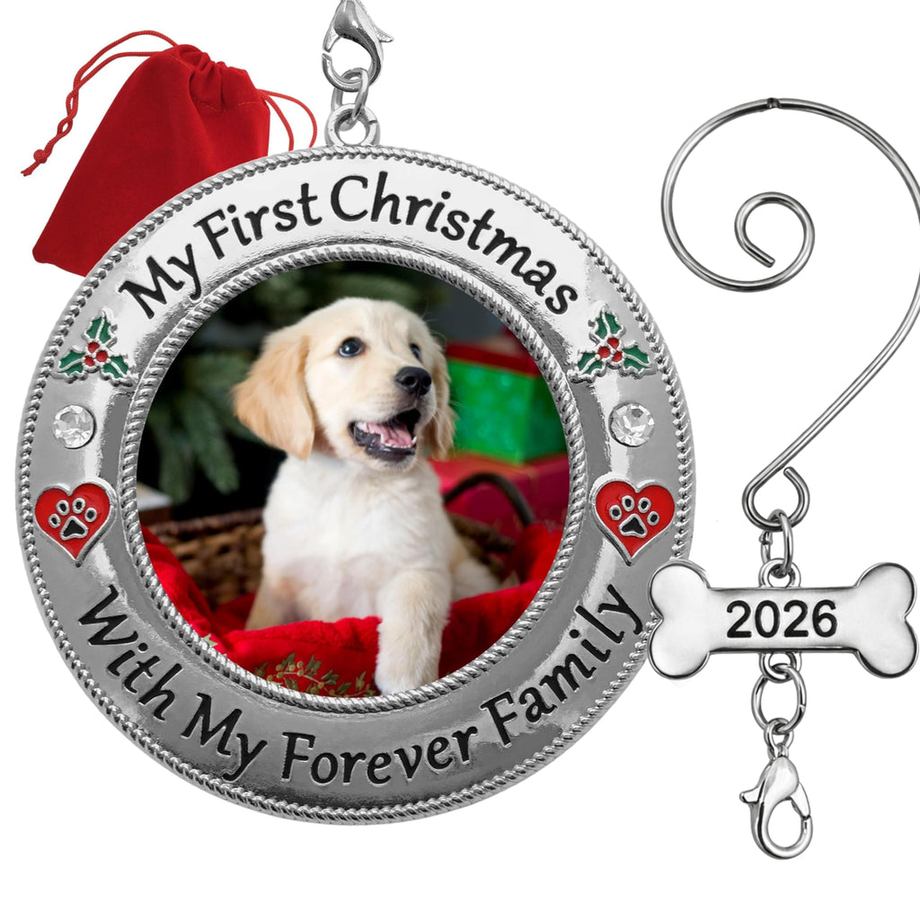 Dog Photo Ornament with Red Heart, 3 Inch D2158