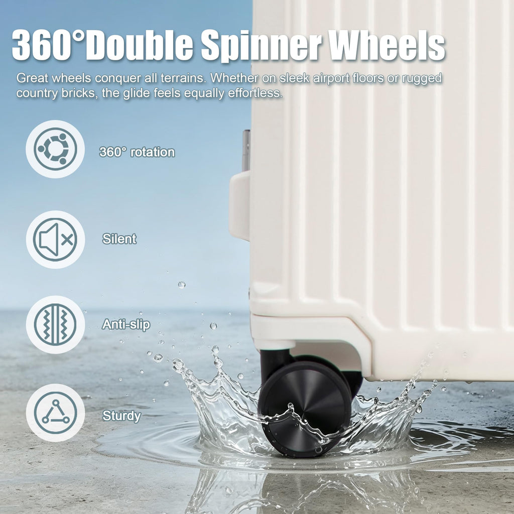 20 Inch White ABS Hardside Spinner Luggage with USB Port D149