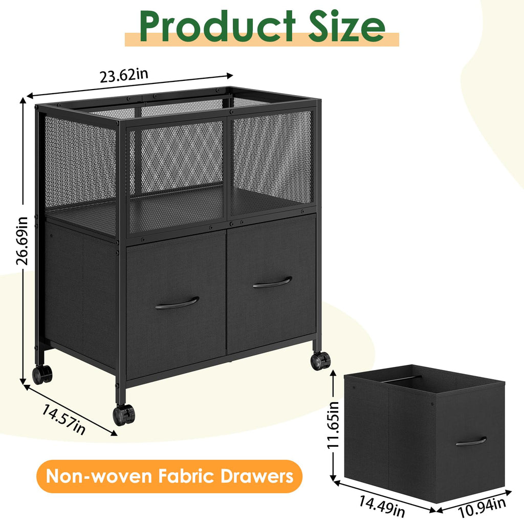 Rolling File Cart with 2 Fabric Drawers J230862