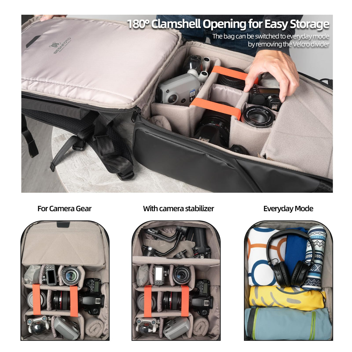 Waterproof Expandable Camera Backpack with Rain Cover V408