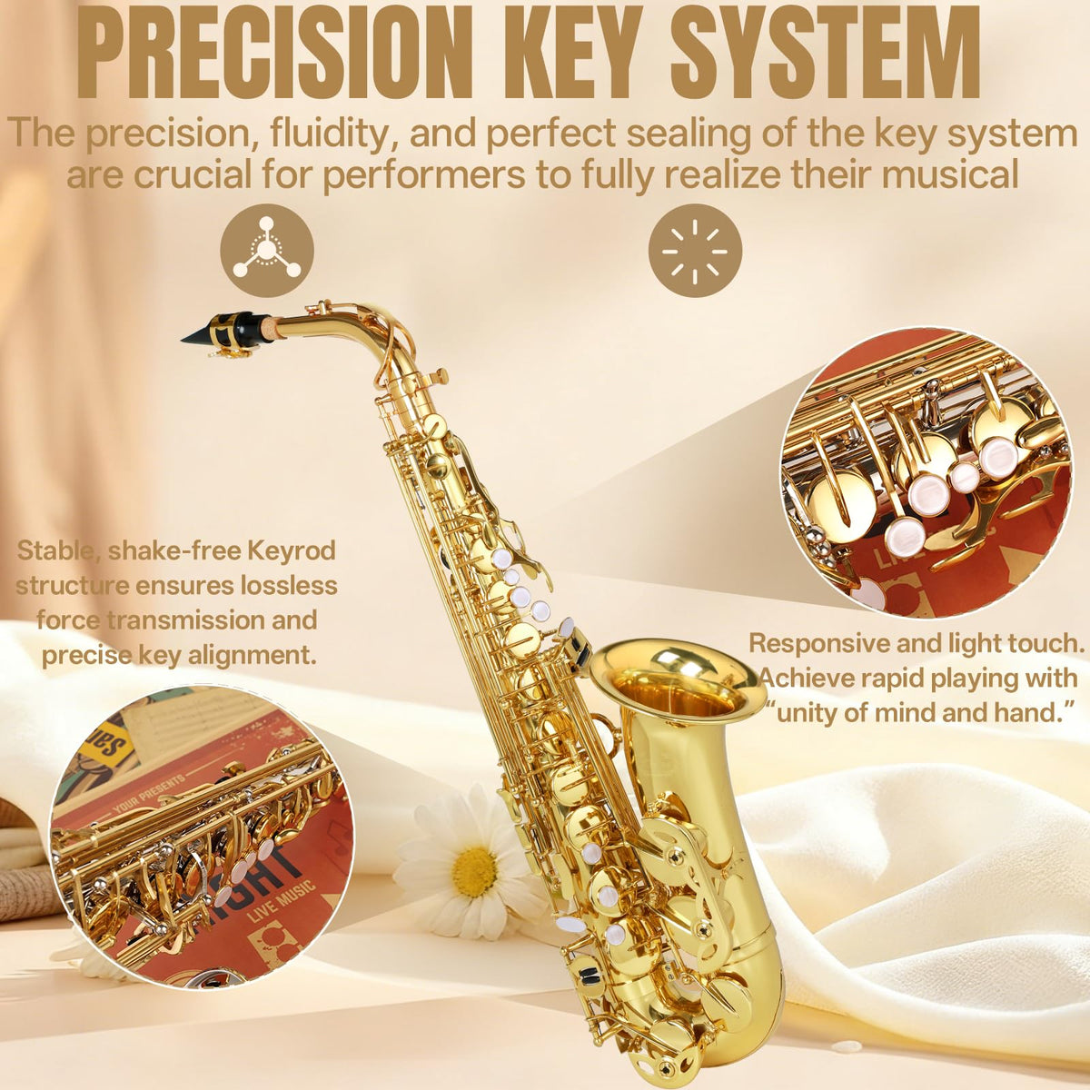 E Flat Alto Saxophone Full Kit with Portable Case (Gold) L834