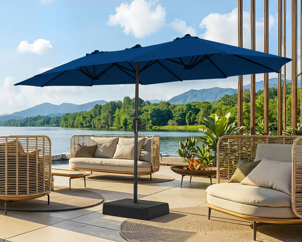 13FT Double Sided Navy Blue Patio Umbrella with Base H989660